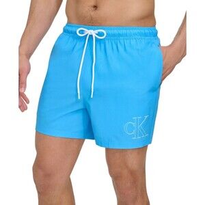 Calvin Klein Men's Outline Logo Modern Euro 5" Volley Swim Trunks ShortsBlue 2XL